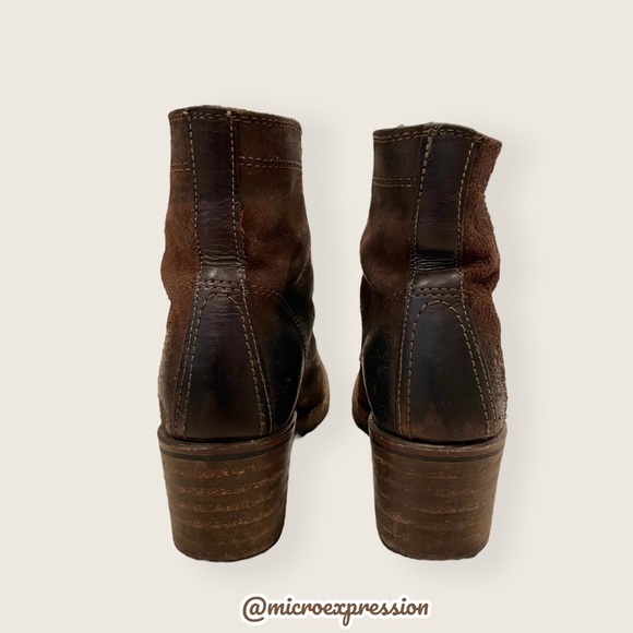 $428 Frye Sabrina 6G Lace Up Dark Brown Real Leather Suede Moto Combat Moto Boot - Picture 9 of 13